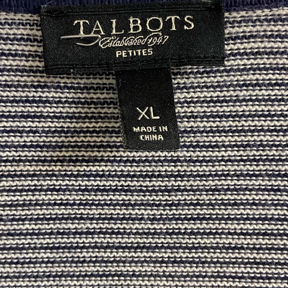 Talbots striped navy white bow button up cardigan 3/4 sleeves XL petite - Picture 5 of 6